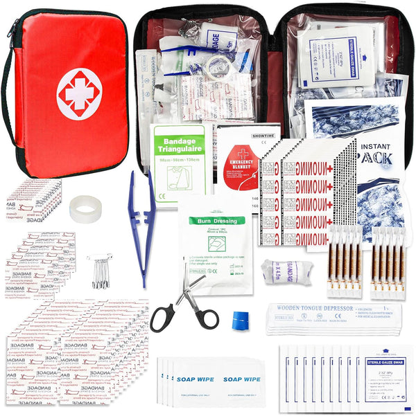 Travel-First Aid-Kit - Car-Home 300PCS Survival-Kit Outdoor-Adventure, Small Portable Red Emergency Essential Sets for