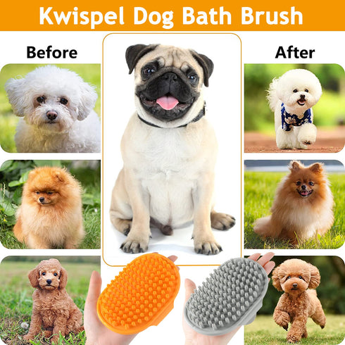 2 Pcs Dog Bath Brush, Rubber Grooming Brush for Short and Long Haired Dogs and Cats with Adjustable Ring Handle