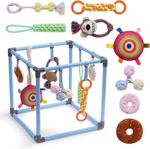 Nocciola Puppy Play Gym with 8 Hanging Toys, Indoor Jungle Gym Activities