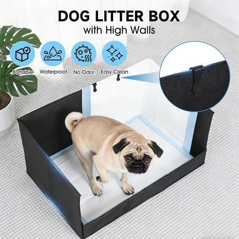 Seamless, Dog Litter Box with High Walls, Pee Pad Holder Foldable, No Assembly, Waterproof, Easy to Clean, Portable