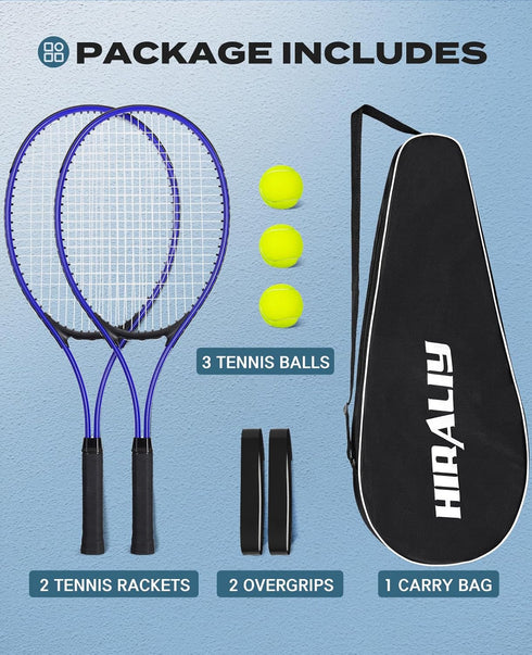 HIRALIY Adult Recreational Tennis Rackets, 27 Inch Lightweight Set for Student Training, Includes 3 Tennis Balls