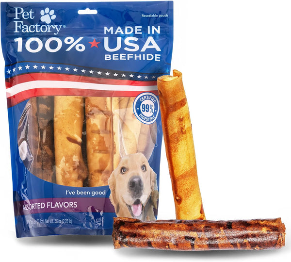 Pet Factory 100% Made in USA Beefhide 8" Rolls Dog Chew Treats