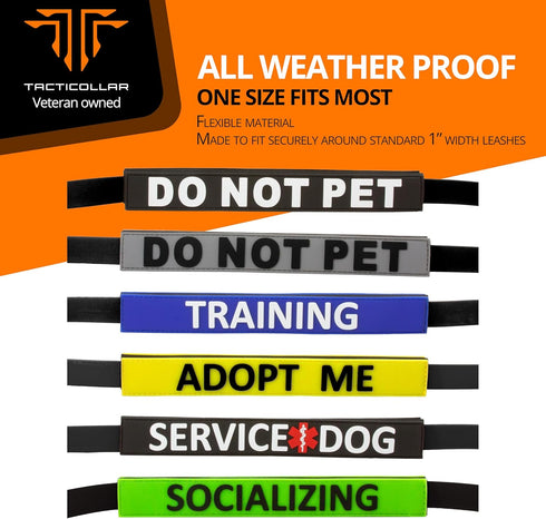 Do Not Pet, Adopt Me, Training, and Service Dog Leash Sleeves - Double Sided for Communicating Needs