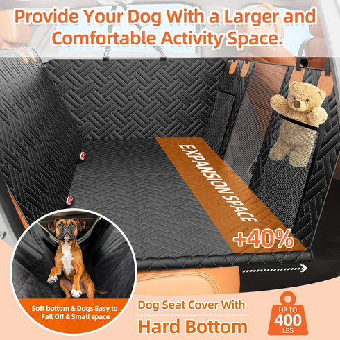 LEHNI Hammock Back Seat Extender for Dogs,Hard Bottom Car Seat Cover for Dogs with Mesh Window,Waterproof Backseat Pet