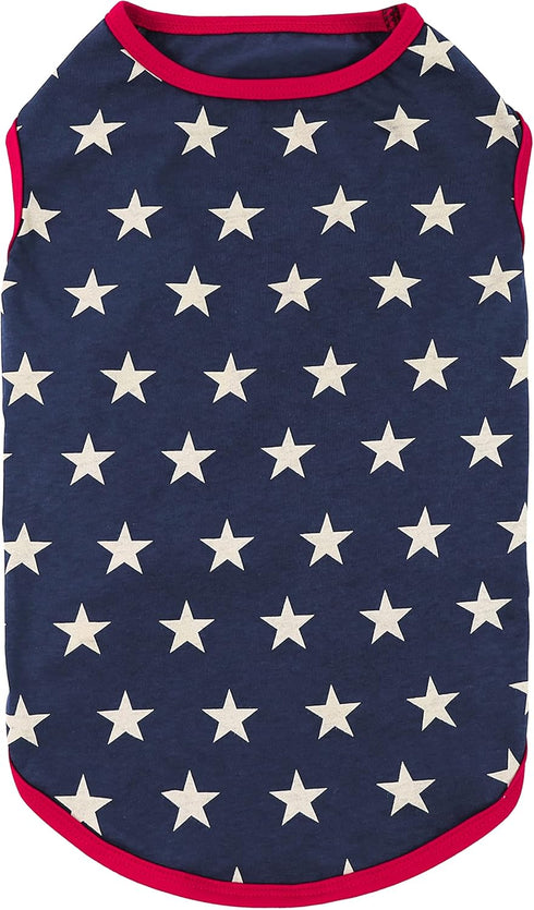 Fitwarm Patriotic Star Dog Shirt - 4th of July Holiday Clothes for Small Dogs, 100% Breathable Cotton