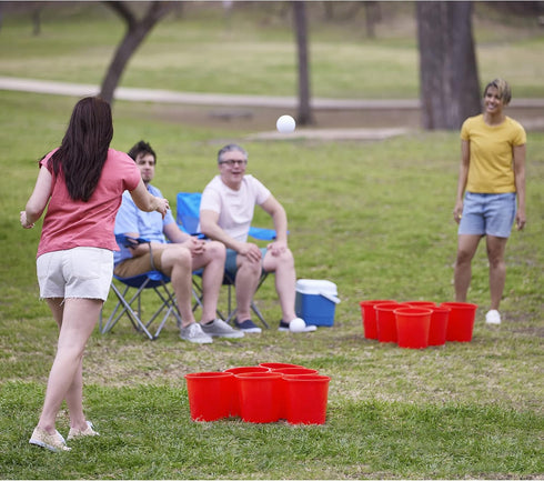 Set Giant Yard Pong - Durable Buckets and Balls with Carrying Case