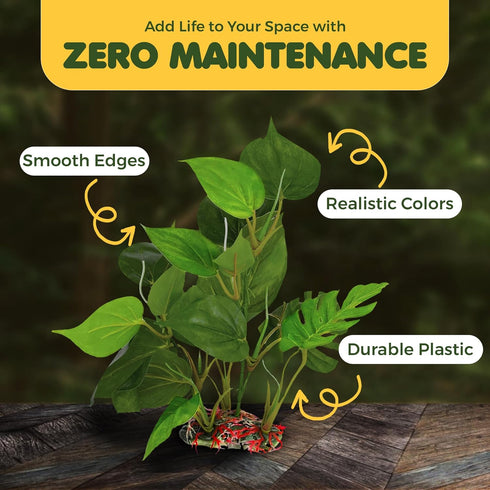 SunGrow Gecko & Reptile Tank Decor - Artificial Plant (Gecko Anubias - Plastic)