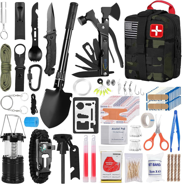 Survival First Aid Kit, 170 PCS Survival Kits, Essential Gear Trauma Kit for Hiking Camping Outdoor Adventure, Gifts