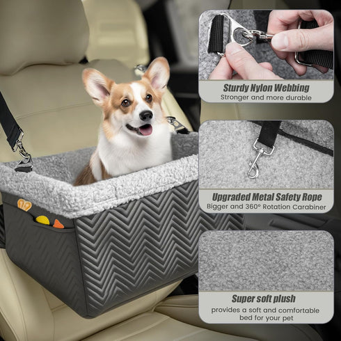 20lbs, Leather Dog Car Seat for Small Dogs Under Dog Booster Seat with Metal Frame Construction Double-Layer Oxford