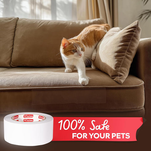 XFasten Anti-Scratch Cat Training Tape - Clear, 2.5-Inches x 15 Yards, Scratch Guard Protector Tape for Cats and Pets