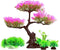 VICASKY Aquarium Artificial Decoration Set - Pink Cherry Blossom Tree & Grass Decor for Goldfish Tank