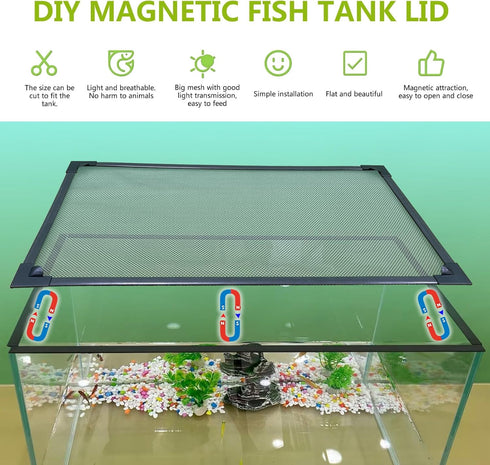 Magnetic Fish Tank Cover net Size 39 ''X19' ' can be Cut to Any Size, high Transparency, and Anti Jump net Cover (Grey, 39''X19'')