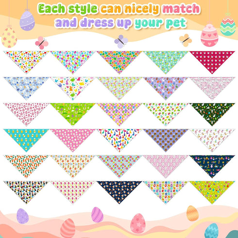 120 Youyole Pcs Dog Bandana Bulks Bunny Dog Bandanas Rabbit Egg Pet Scarf Soft Cat Triangle Scarfs Pet Bandana Bibs