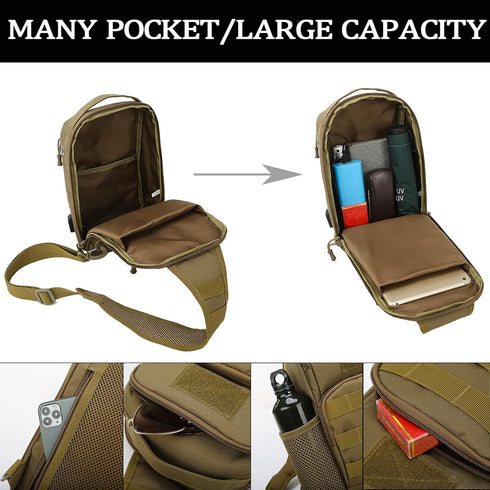 Valinov Backpacks,Military Daypack Backpack Tactical Shoulder Bag,Molle Shoulder Sling with USB Charging port