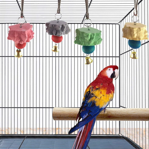 Bird Grinding Beak Calcium Stone with Bell, 6-Pcs Chewing Toys for Chinchilla, Bunny, Budgie