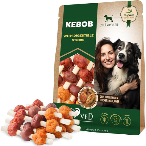 Beloved Pets Kabobs Dog Treats, Duck & Chicken, All Natural, Rawhide-Free & Grain-Free Chews for Large & Small Dogs