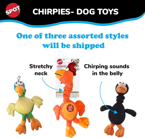 SPOT 14 Chirpies Plush Dog Toy Bird Sound Squeaky Toy for Small and Medium Dogs, Light to Moderate Chewers, Stretchy