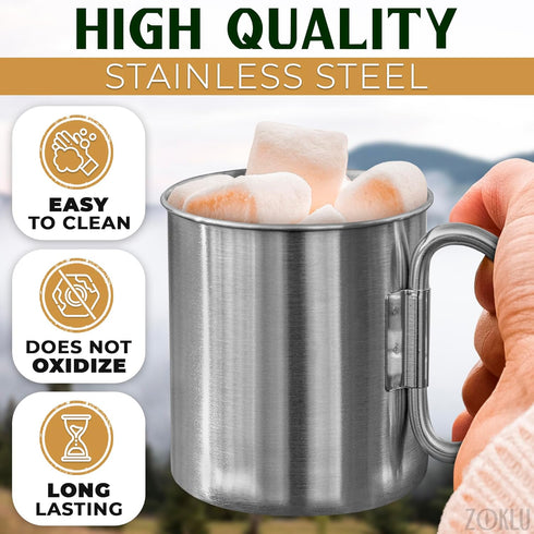 Stainless Steel Mug with Handle, 13.5Oz Coffee Camping Mug with Carabiner for Outdoor Gear