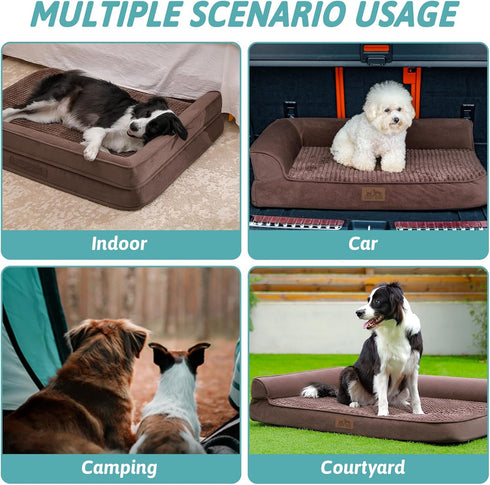 Orthopedic Dog Bed for Large Dogs - Washable Sofa Bed with Supportive Foam, Waterproof Lining, Brown (42" L x 30" W)