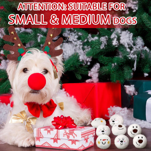 Syhood 60 Pcs Christmas Snowball Dog Toys - Plush Snowballs for Dogs - Indoor Outdoor Santa Elk Gifts for Small and