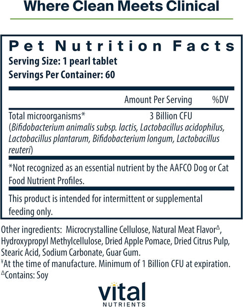 Vital Nutrients Pro Pets Probiotics for Dogs and Cats | Digestive Health, Gut Health, Occasional Diarrhea | 60 Micro