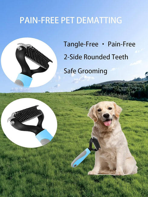 6 Dog Cat Grooming Kit, Brushes, Dematting Rake and Comb, Nail Clipper, Nail File, Flea Comb (Blue Kits)