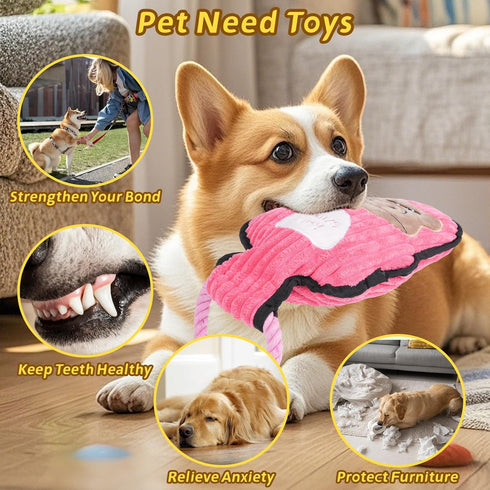 Grnstf 2-Pack Set Crinkle and Squeaky Dog Toys & Tough Tug of War - No Stuffing Chew-Resistant Plush Toys to Keep Them