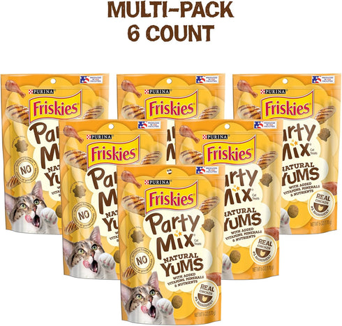 (Pack 6) 6 oz. Purina Friskies Natural Cat Treats, Party Mix Natural Yums With Real Chicken & Vitamins, Minerals