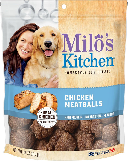 Milo's Kitchen Homestyle Dog Treats, Chicken Meatballs, 18 Ounce, High Protein, No Artificial Flavors