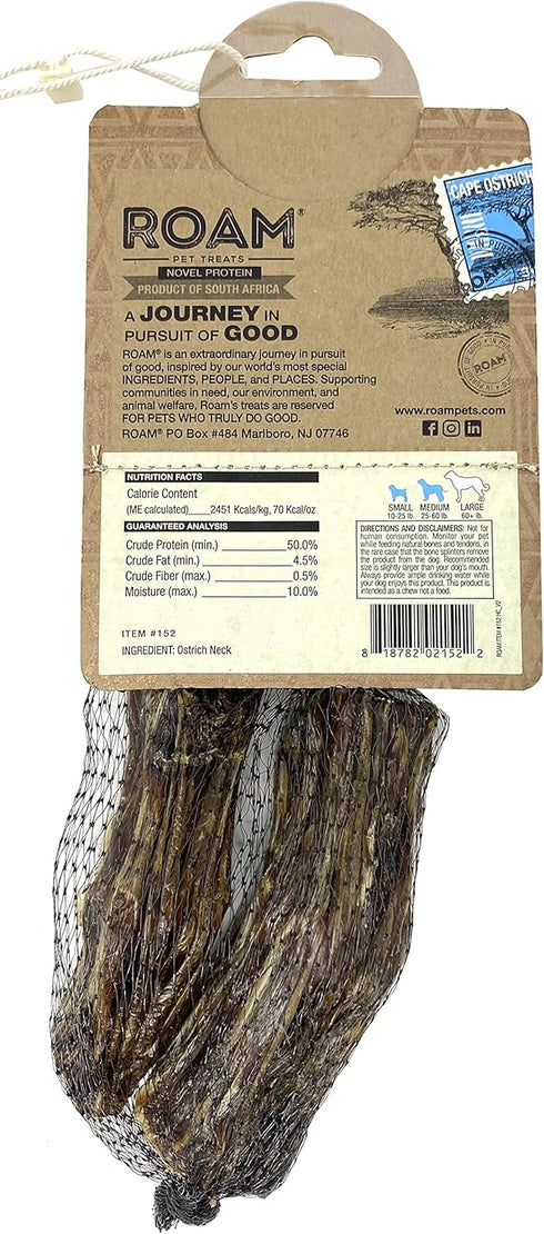 ROAM Pet Treats Ossy Cuts – Ostrich Neck Dog Chew for Small to Medium Dogs, 1.4 Ounce (Pack of 3)