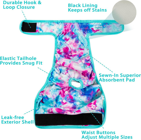 (3 Pack) Leekalos Reusable Washable Dog Diapers Female - Highly Absorbent Doggie Diapers - Size Adjustable Puppy Diaper