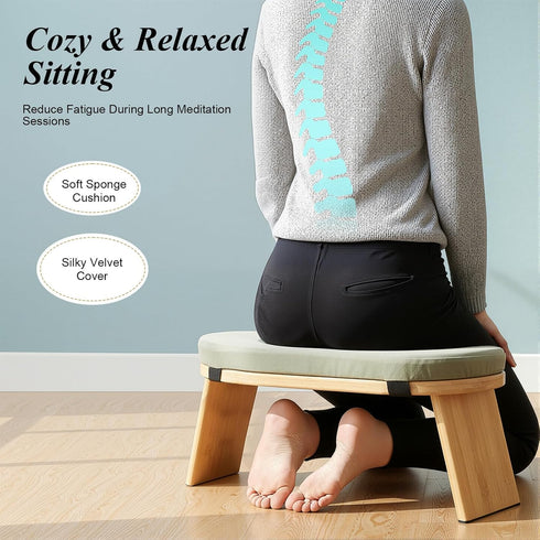 YUASDUU Folding Meditation Bench, Bamboo Kneeling Stool Squat Chair Prayer Kneeler Seiza Chair with Soft Pillow