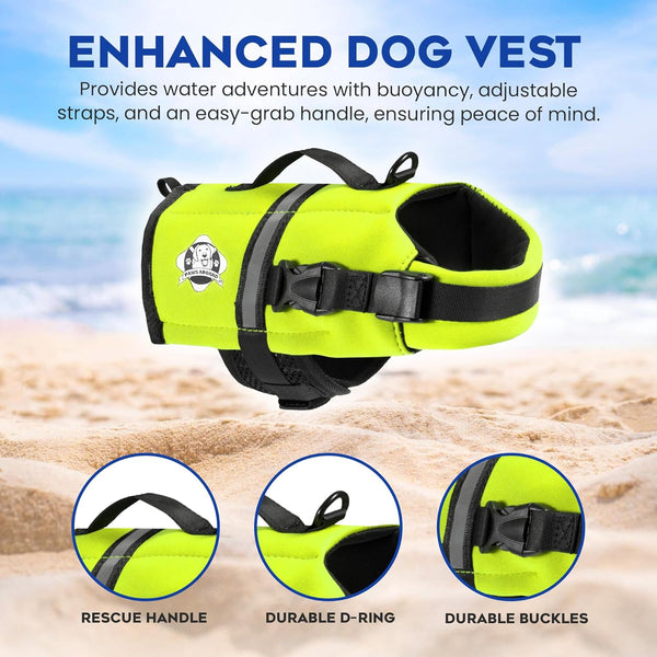 Paws Aboard Dog Life Jacket - Adjustable, Reflective, Comfortable Swim Vest for Dogs, XX-Small to Extra Large (Neon
