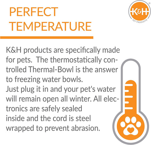 K&H Pet Products Thermal-Bowl - Outdoor Heated Cat & Dog Water Bowl, Gray, 32 Ounces