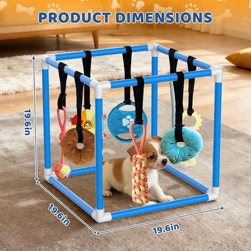 8 (Blue,19.6 19.6 19.6 inch) Puppy Play Gym with Hanging Toys Indoor Play Gym Interactive Dog Toys for Boredom