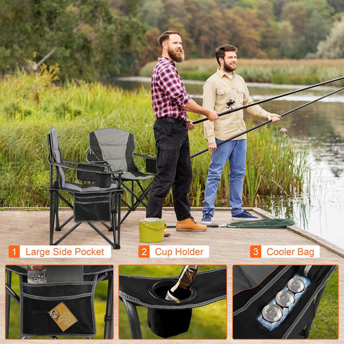400 Lbs,Folding Oversized Padded Camping Chairs for Adults,Heavy Duty Support Portable Lawn Chair w/Cup Holder,Cooler
