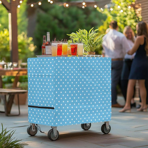 Noprintge 52L 19W 32H inch Dots Print Blue Waterproof Rolling Cooler Cart Cover Fits Most Patio Ice Chest Party Cooler