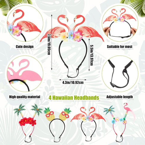 8 Pcs Hawaiian Dog Bandana Party Headbands Set Cute Puppy Bibs Flamingo Pineapple Palm Tree Luau Party Head Boppers for Small Large Dogs Tropical Party Accessories Summer Beach Party Supplies