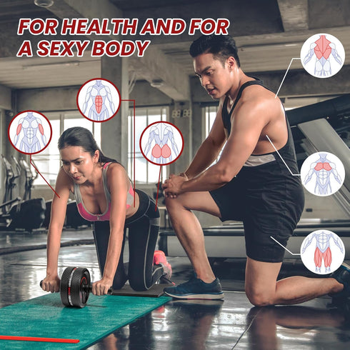Upgraded Ab Roller Wheel for Men/Women, 3.4" Wide, Max Weight 490 lbs, Rubber Tread
