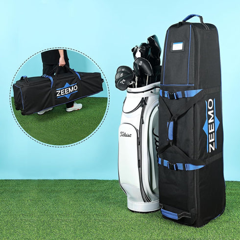 ZEEMO Golf Travel Bag, Full-Open Wheeled Airline-Approved Case for Golf Clubs, Waterproof Cover in Black