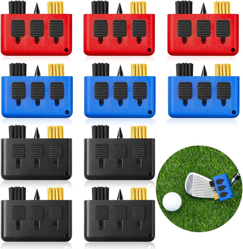 Nuanchu 10 Packs 3 in 1 Retractable Golf Club Cleaner Tool, Portable Brush & Sharpening Tool
