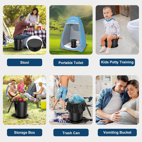 2nd Camp Toilet for Adults, Upgraded Generation, Retractable Portable Camping Toilet with Paper Holder & Lid, Porta