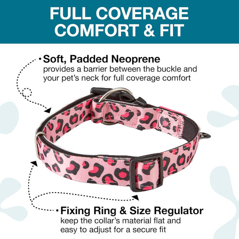 Max & Molly Leopard Pink Dog Collar with Safety QR Code Dog Tag - Soft, Adjustable, & Waterproof Collar, Cute Animal Print Designs for both Girl and Boy Dogs & Puppies, Medium