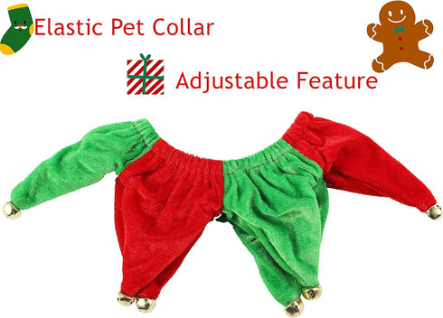 BoomBone Dog Elf Hat Headband and Christmas Pet Collar with Bells