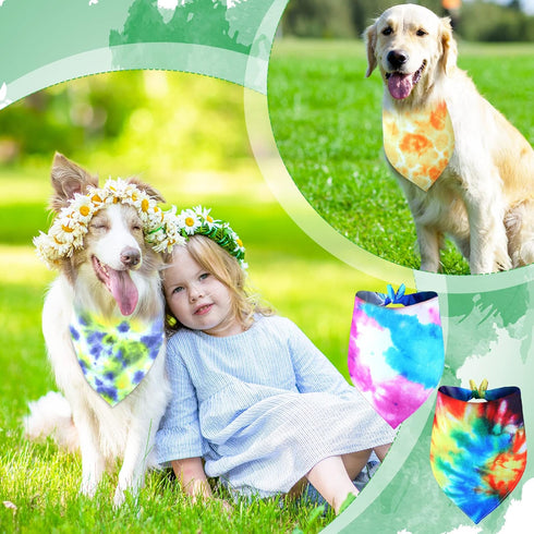 30 Pack Summer 30 Silkfly Spring Tie Dye Dog Bandanas, Bulk Dog Bandana for Dogs, Washable Rainbow Triangle Pet