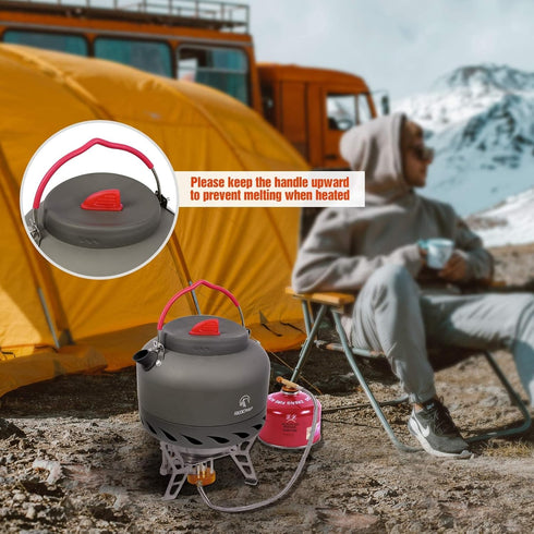 REDCAMP 1.4L Outdoor Camping Kettle with Heat Exchanger, Lightweight Aluminum Tea Kettle with Carrying Bag