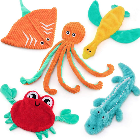 AWOOF Dog Toys No Stuffing, 5 Pack Durable Squeaky Chew Toys for Small, Medium, and Large Dogs