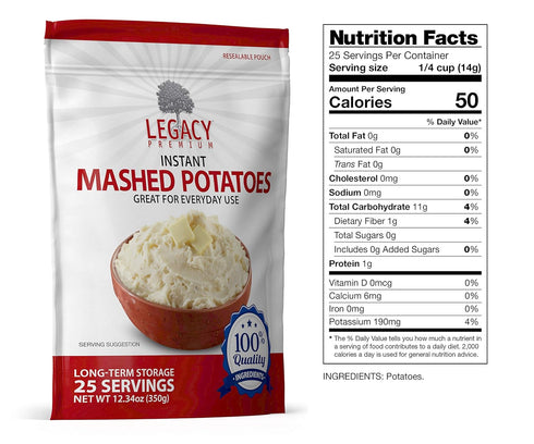 15 1) Legacy Essentials Instant Mashed Potato Flakes - Year Shelf Life Freeze Dried Mash Potato for Emergency Food