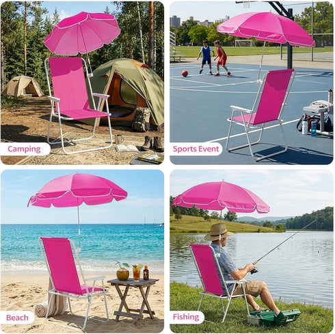 220lbs Outvita Beach Chair with Umbrella, Outdoor Folding Chair High Strength Cleanable Fabric Lightweight
