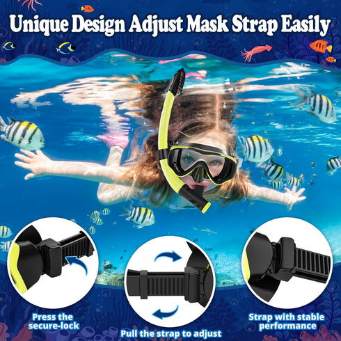 UPhitnis Set 4-14 Set U PHITNIS Kids Snorkel for Age - Dry Top Snorkeling Gear for Kids Junior & Youth - Childs Diving